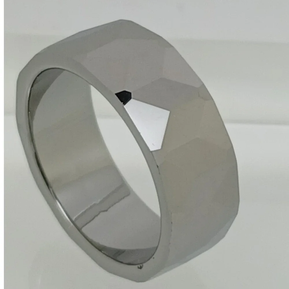 Vintage Tungsten Faceted Geometric Band Ring Silver 8mm Size 9.75 1990s Y2K NOS
